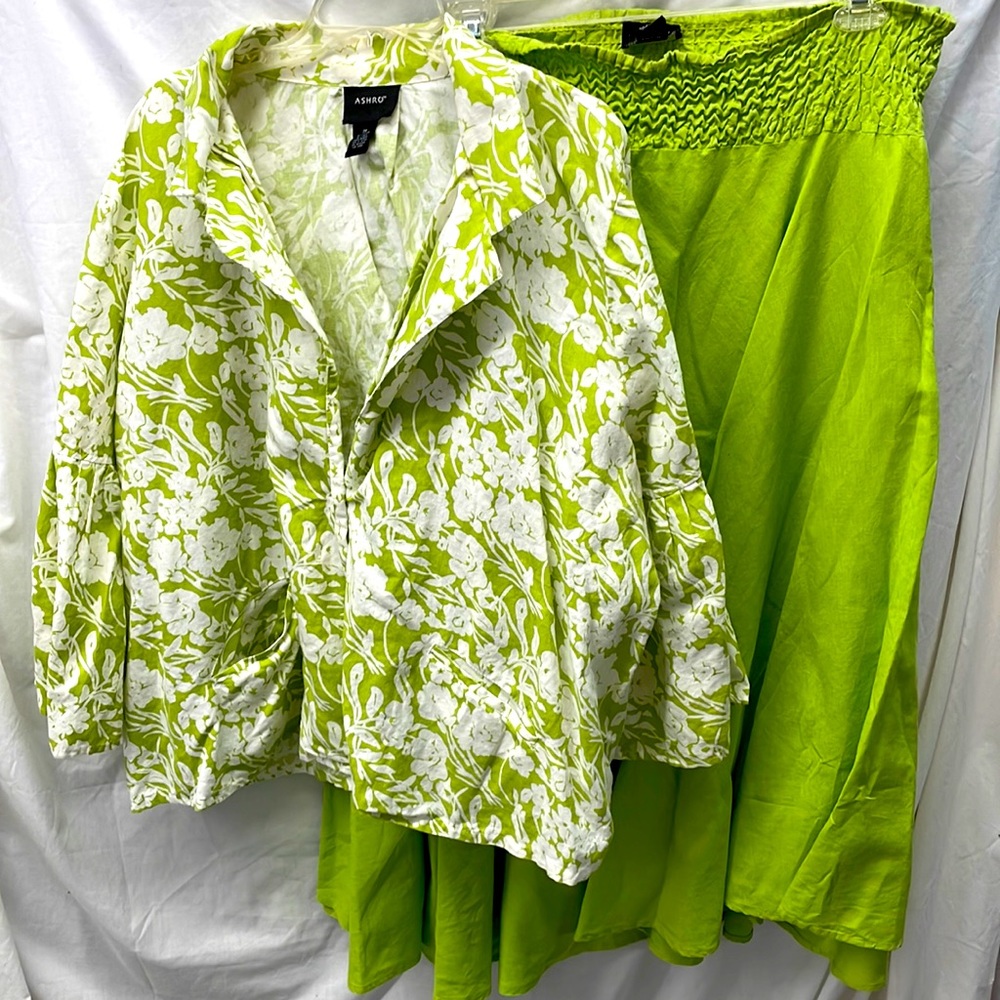 Ashro cotton/linen 2 piece skirt suit ladies sz 26